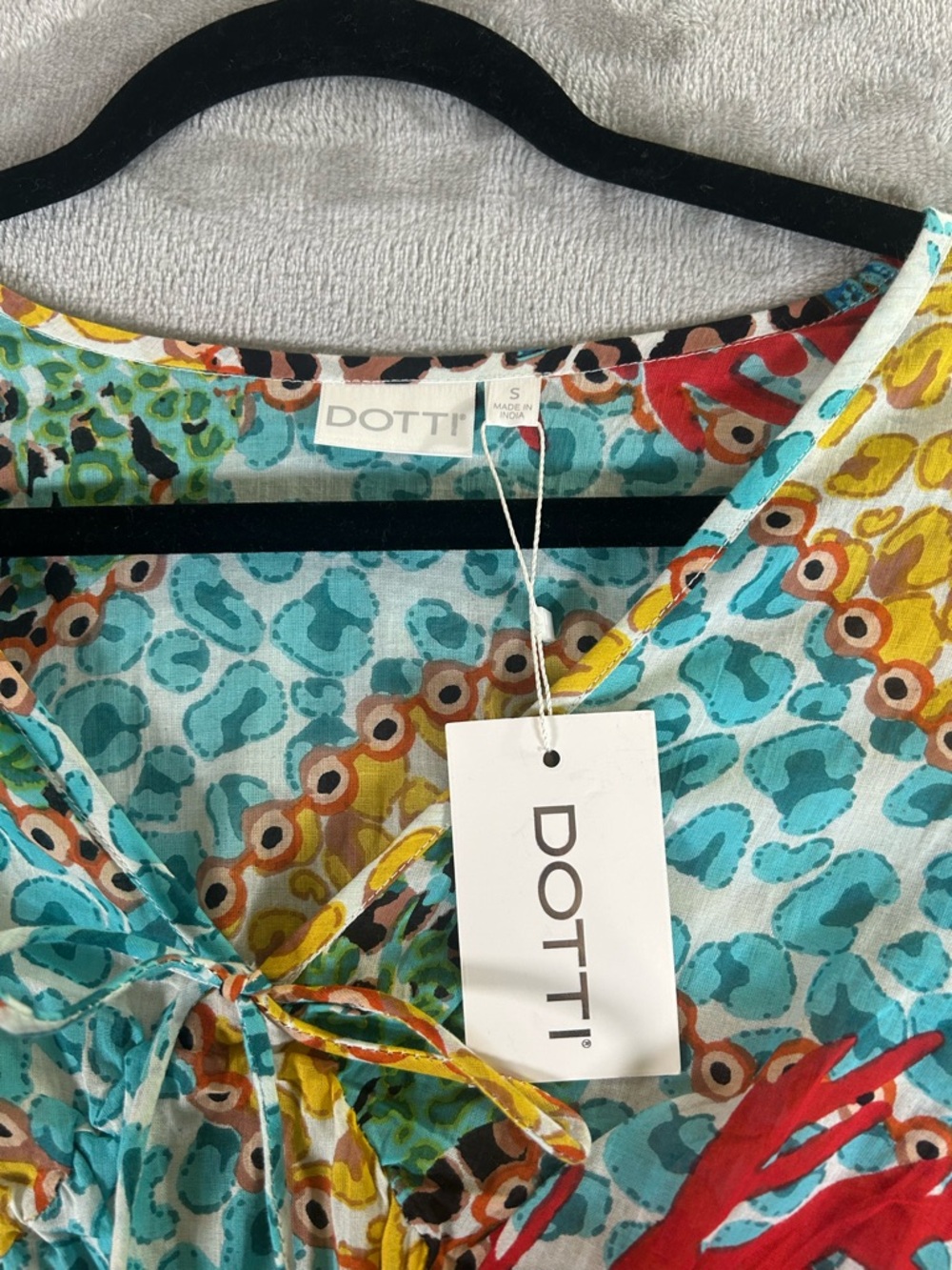 Dotti Aqua and Yellow Mixed-Print V-Neck Tunic with Tassel Tie swim cover - Picture 2 of 11